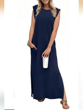 Elegant Navy Sleeveless Maxi Dress